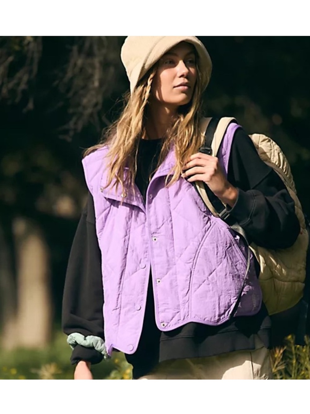 FP Movement Quinn Quilted Lavender Vest w/ Scalloped Hem